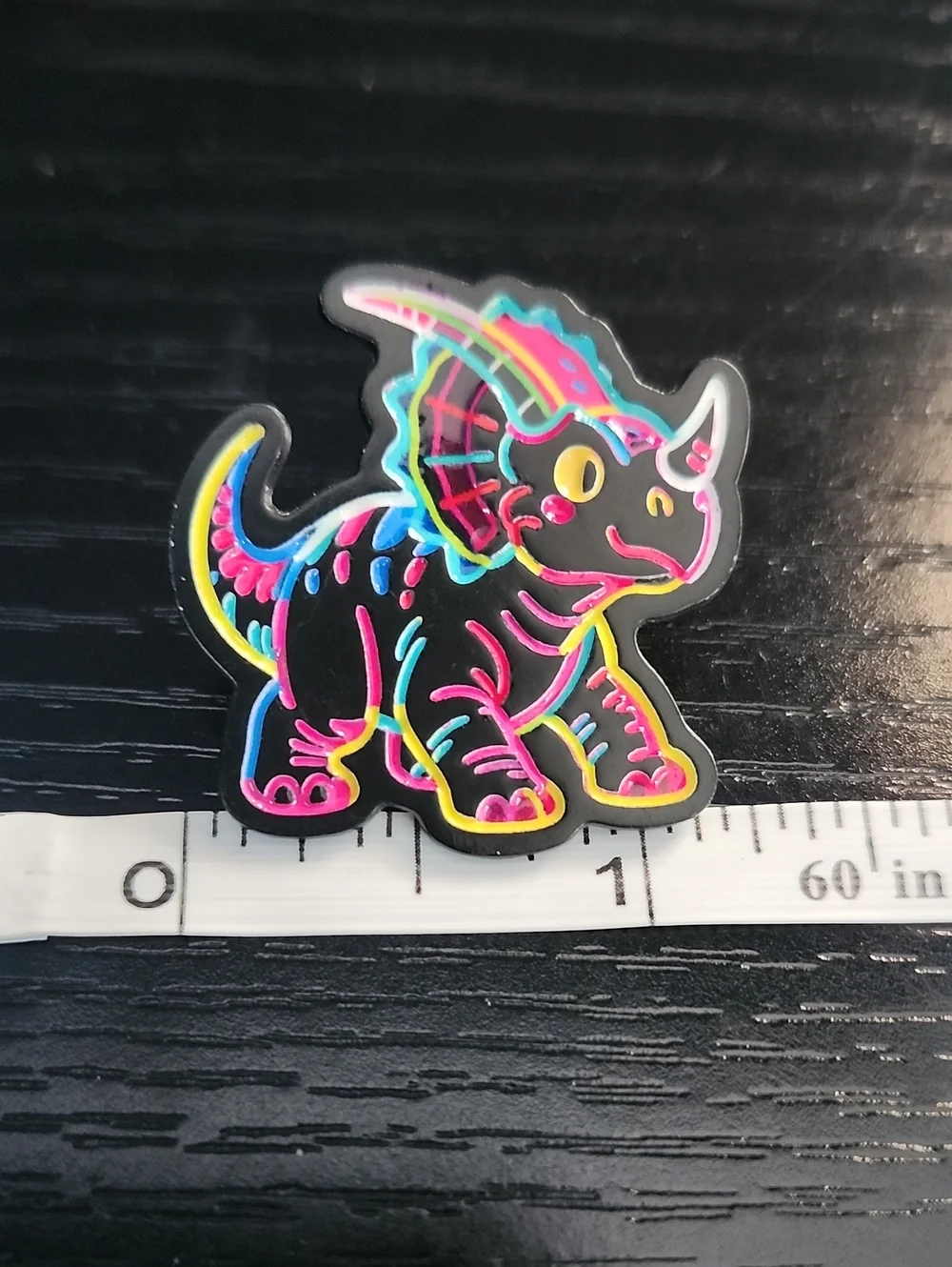 Neon Outline Triceratops Enamel Pin - Black with Multicolor Details